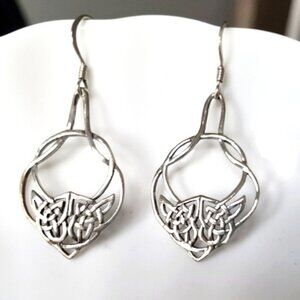 Beautiful Celtic Knot Scotland Sterling Silver Drop Dangle Earrings